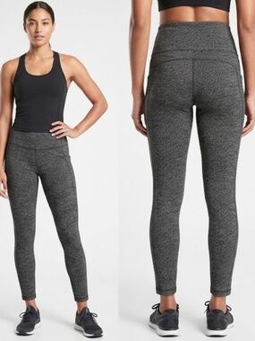 Athleta Delancey Herringbone High Rise Leggings Gray Black Size XS Pockets